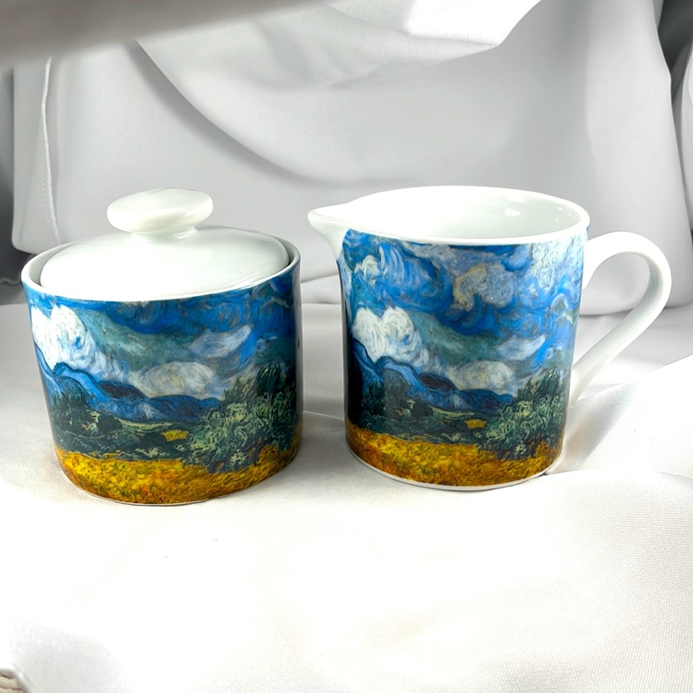Van Gogh Wheat Field sugar bowl and creamer large Rare Find